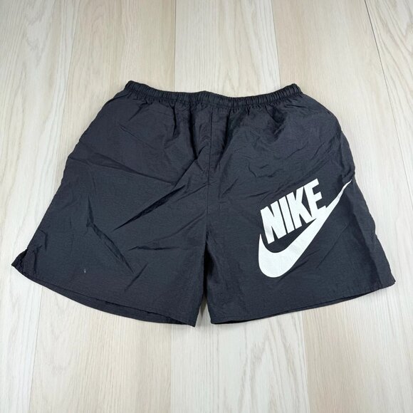 Vintage Nike 80's Mens Black Lined Pockets Slit Hem Logo Swim Shorts Size Medium - Picture 1 of 13